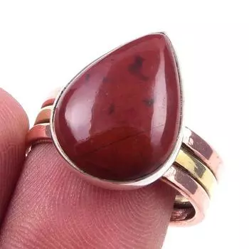 Natural Red Jasper Gemstone Handmade 925 Sterling Silver Two Tone Ring S.7 v3k21