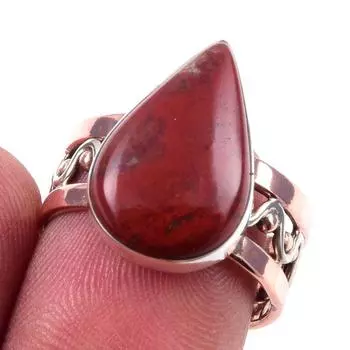 Natural Red Jasper Gemstone Handmade 925 Sterling Silver Two Tone Ring S.7 R3z83