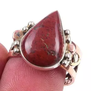 Natural Red Jasper Gemstone Handmade 925 Sterling Silver Two Tone Ring S.8 Z8b72