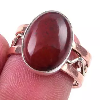 Natural Red Jasper Gemstone Handmade 925 Sterling Silver Two Tone Ring S.6 Z5t97