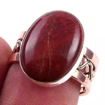 Natural Red Jasper Gemstone Handmade 925 Sterling Silver Two Tone Ring S.7 Y0B28