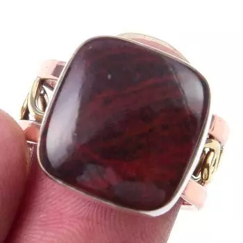 Natural Red Jasper Gemstone Handmade 925 Sterling Silver Two Tone Ring S.7 I3K02