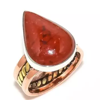 Natural Red Jasper Gemstone Two Tone 925 Sterling Silver Jewelry Ring S.6.5 R6J66