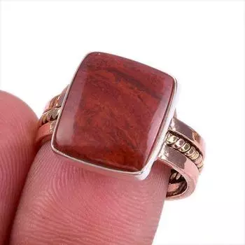 Natural Red Jasper Gemstone Two Tone 925 Sterling Silver Jewelry Ring S.8 l2O43