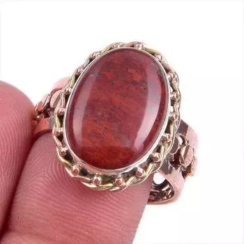 Natural Red Jasper Gemstone Two Tone 925 Sterling Silver Jewelry Ring S.10 V3j78