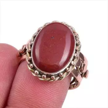 Natural Red Jasper Gemstone Two Tone 925 Sterling Silver Jewelry Ring S.7 h1v81