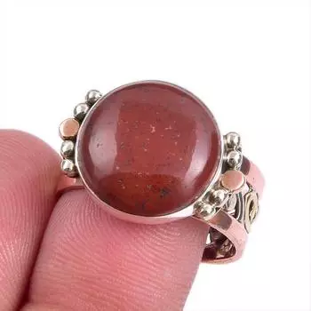 Natural Red Jasper Gemstone Two Tone 925 Sterling Silver Jewelry Ring S.9 n9i73