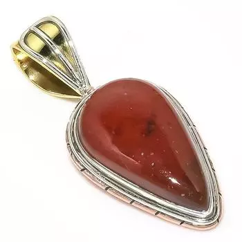 Natural Red Jasper Gemstone TwoTone 925 Solid Sterling Silver Pendant 1.50 S5d50