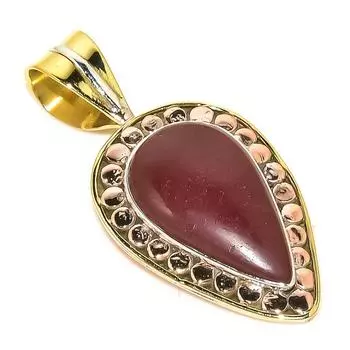 Natural Red Jasper Gemstone TwoTone 925 Solid Sterling Silver Pendant 1.50 L2s85