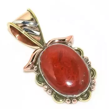 Natural Red Jasper Gemstone TwoTone 925 Solid Sterling Silver Pendant 1.30 R9U36