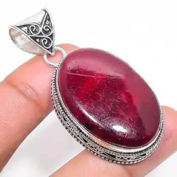 Natural Red Labradorite Gemstone 925 Sterling Silver Jewelry Pendant 2.17 K6o95