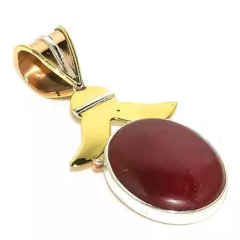 Natural Red River Jasper Two Tone 925 Solid Sterling Silver Pendant 1.75 K6B02