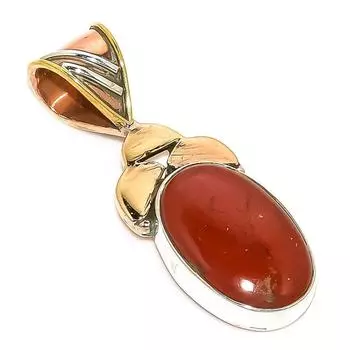 Natural Red River Jasper Two Tone 925 Solid Sterling Silver Pendant 1.50 Z1p04
