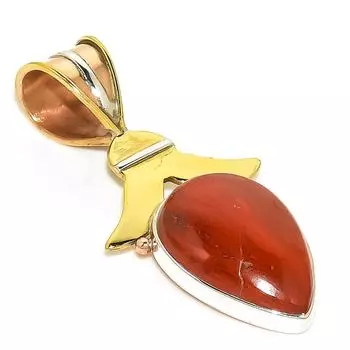 Natural Red River Jasper Two Tone 925 Solid Sterling Silver Pendant 1.50 C6G48