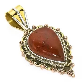 Natural Red River Jasper Two Tone 925 Solid Sterling Silver Pendant 1.50 i6P02