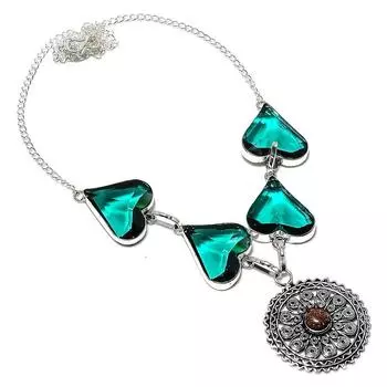 Natural Red Sunstone, Diopside 925 Sterling Silver Jewelry Necklace 18 R1N84