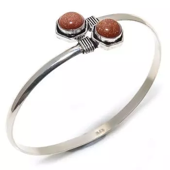 Браслет-манжета ручной работы из натурального красного солнечного камня в подарок на Новый год Adj M6T40