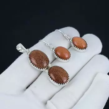 Натуральный кулон из красного солнечного камня, Красный солнечный камень, драгоценный камень, ручная работа, набор кулона и серег из стерлингового серебра 925 пробы для женщин, кулон для вечеринки, подарок 2.55 красный