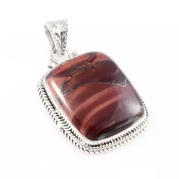 Natural Red Tiger s Eye Gemstone 925 Solid Sterling Silver Pendant 1.3 U0U18