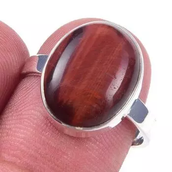 Natural Red Tiger s Eye Gemstone 925 Solid Sterling Silver Jewelry Ring S.8 j9r76