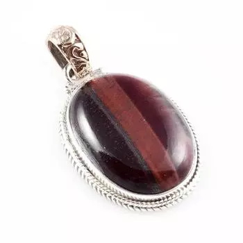 Natural Red Tiger s Eye Gemstone 925 Sterling Silver Two Tone Pendant 1.5 B2H07