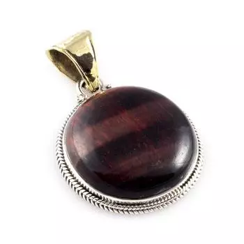 Natural Red Tiger s Eye Gemstone 925 Sterling Silver Two Tone Pendant 1.6 C2m87
