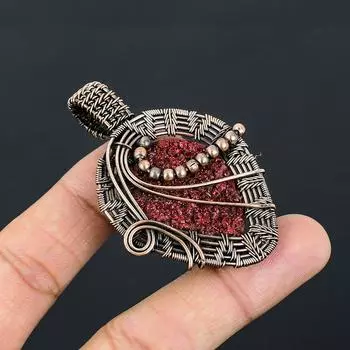 Natural Red Titanium Druzy Gemstone Handmade Copper Wire Wrap Pendant 2.44 C1k49