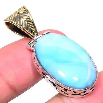 Natural Republic Larimar 925 Solid Sterling Silver Tow Tone Pendant 1.62 d9F38