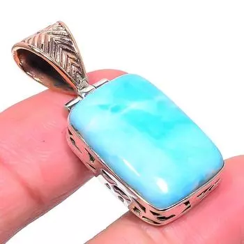 Natural Republic Larimar 925 Solid Sterling Silver Tow Tone Pendant 1.65 z1l11
