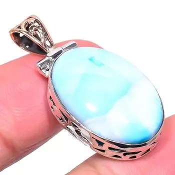 Natural Republic Larimar 925 Solid Sterling Silver Tow Tone Pendant 1.46 g8C21