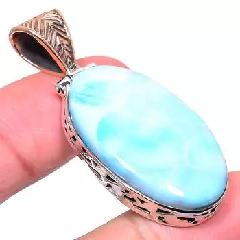 Natural Republic Larimar 925 Solid Sterling Silver Tow Tone Pendant 2.05 e1d33