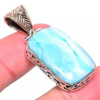 Natural Republic Larimar 925 Solid Sterling Silver Tow Tone Pendant 1.77 P9S04