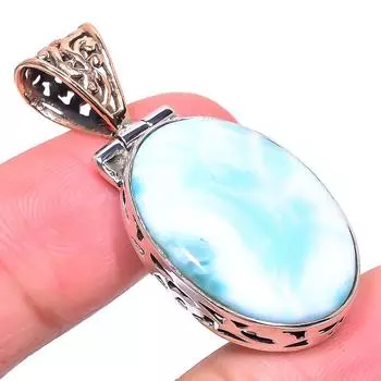Natural Republic Larimar 925 Solid Sterling Silver Tow Tone Pendant 1.65 J1k59