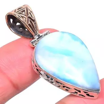 Natural Republic Larimar 925 Solid Sterling Silver Tow Tone Pendant 1.89 a3w10