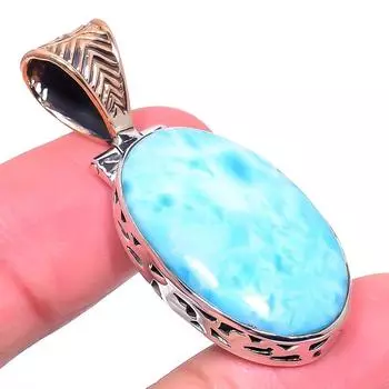 Natural Republic Larimar 925 Solid Sterling Silver Tow Tone Pendant 1.77 A1A49