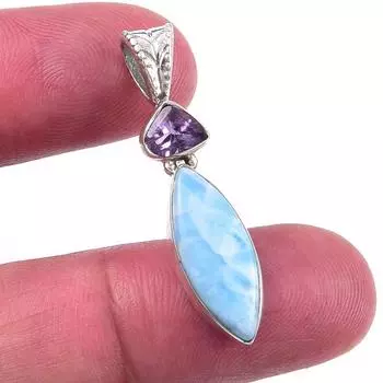 Natural Republic Larimar, Amethyst 925 Solid Sterling Silver Pendant 1.25 v6H19
