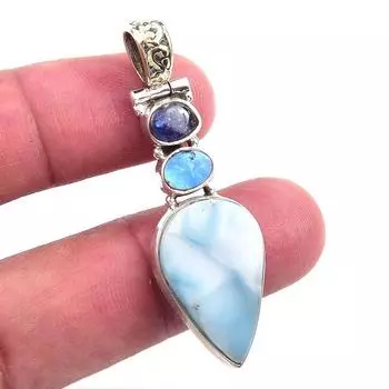 Natural Republic Larimar,Australian Opal 925 Solid Silver Pendant 1.75 F1R45