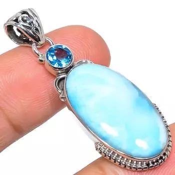 Natural Republic Larimar,Blue Topaz 925 Solid Sterling Silver Pendant 1.89 I5f45