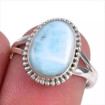 Natural Republic Larimar Gemstone 925 Solid Silver Jewelry Ring Size 6.5 W9I83