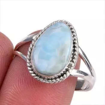 Natural Republic Larimar Gemstone 925 Solid Silver Jewelry Ring Size 9.5 U2V56