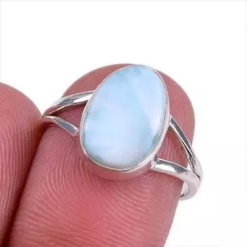 Natural Republic Larimar Gemstone 925 Solid Silver Jewelry Ring Size 6.5 e5Z82