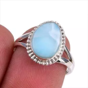 Natural Republic Larimar Gemstone 925 Solid Silver Jewelry Ring Size 6.5 a8v53