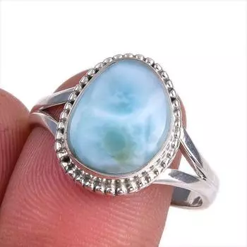 Natural Republic Larimar Gemstone 925 Solid Silver Jewelry Ring Size 9.5 d9A98