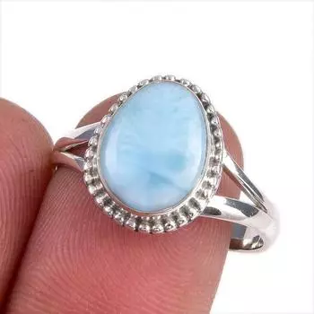 Natural Republic Larimar Gemstone 925 Solid Silver Jewelry Ring Size 8.5 g5v95