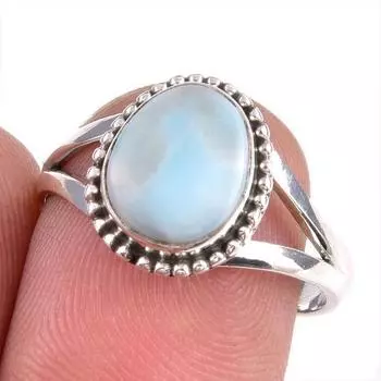 Natural Republic Larimar Gemstone 925 Solid Silver Jewelry Ring Size 7.5 O8Y24