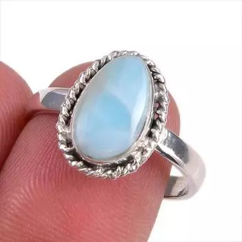 Natural Republic Larimar Gemstone 925 Solid Silver Jewelry Ring Size 8.5 m4F81