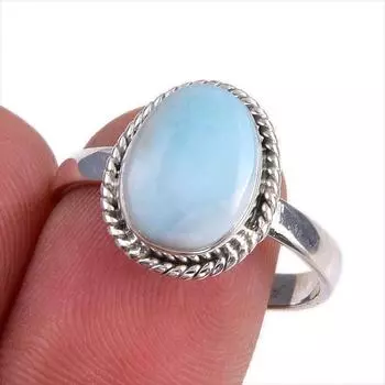 Natural Republic Larimar Gemstone 925 Solid Silver Jewelry Ring Size 9.5 Q0s92