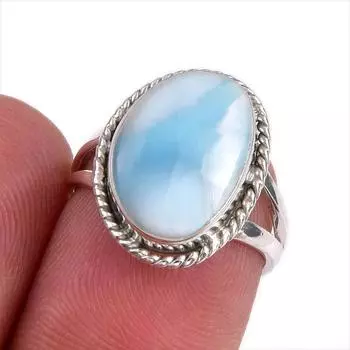 Natural Republic Larimar Gemstone 925 Solid Silver Jewelry Ring Size 5.5 c0U07