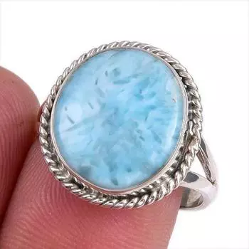 Natural Republic Larimar Gemstone 925 Solid Silver Jewelry Ring Size 8.5 q0v47