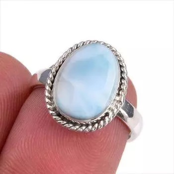 Natural Republic Larimar Gemstone 925 Solid Silver Jewelry Ring Size 5.5 k3H17